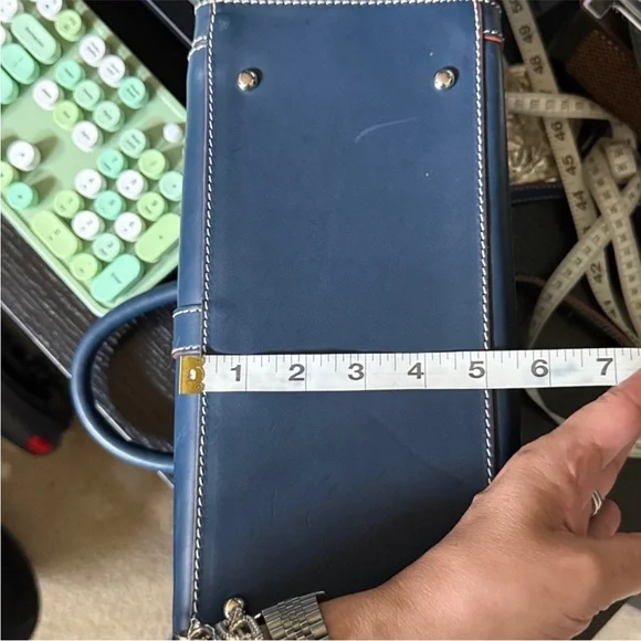 Dooney & Bourke Navy Satchel with Tan Trim - Picture 9 of 10